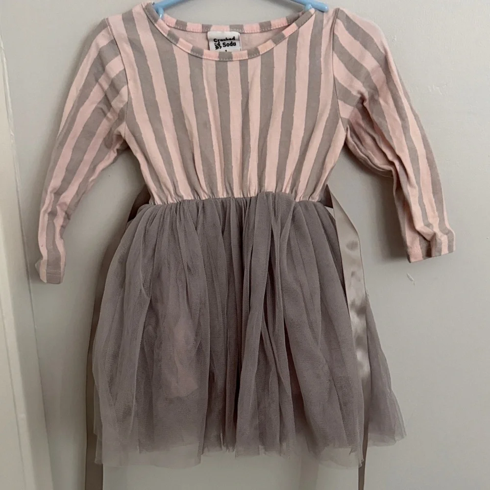 Striped Pink and Gray Kids Dress